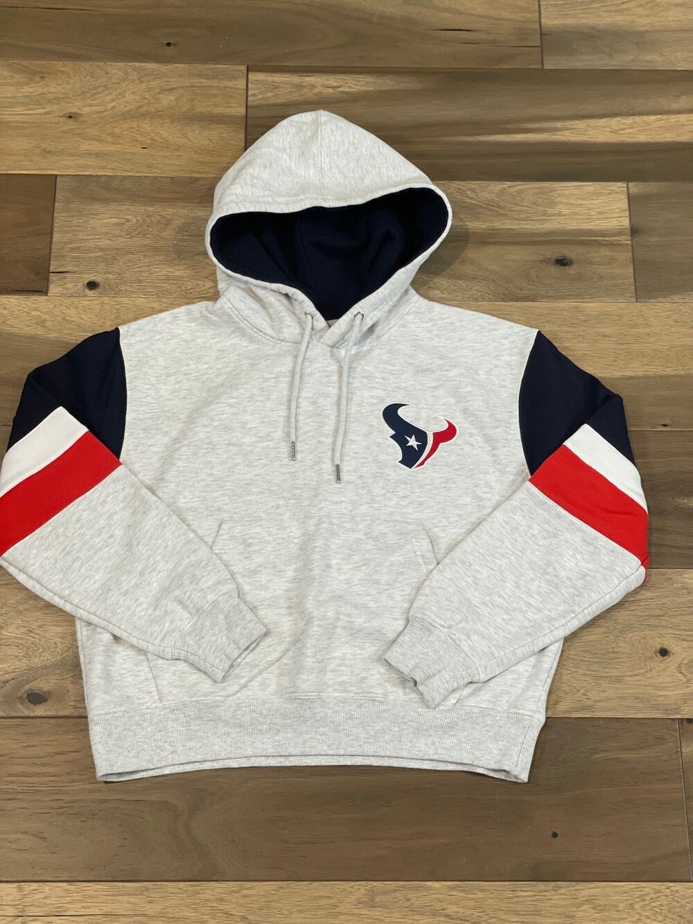 NFL Hoodie Size M Womens Gray Navy Trim Texans Embroidered Logo Cotton